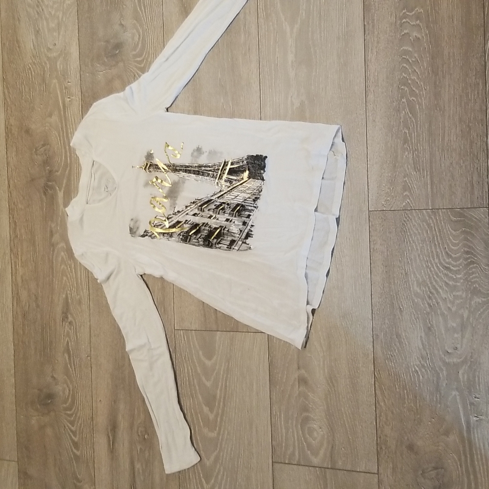 Justice log sleeve shirt, girls size 10, white/beige.